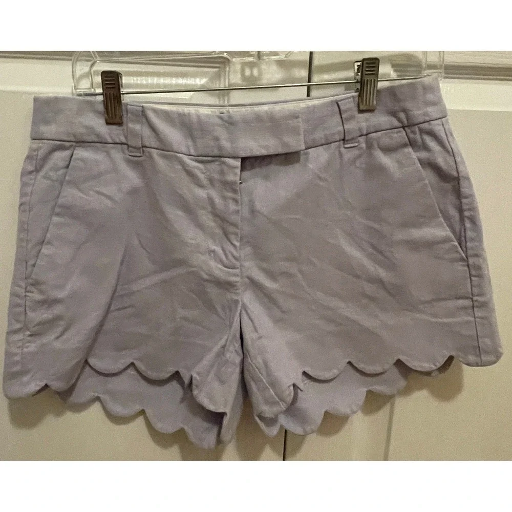 J.Crew Scalloped Hem Shorts Women's Size 4  Linen‎ Blend Pull On Casual Purple